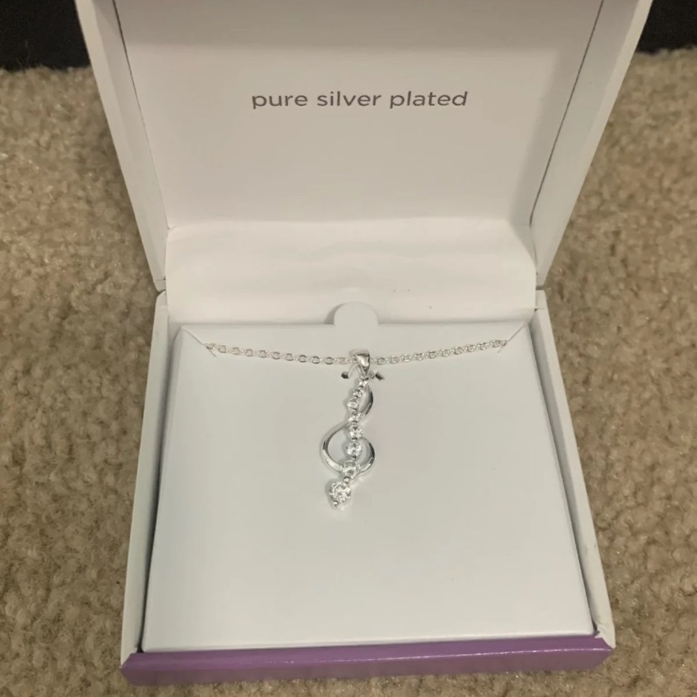 Treble Clef Pure Silver Plated Necklace